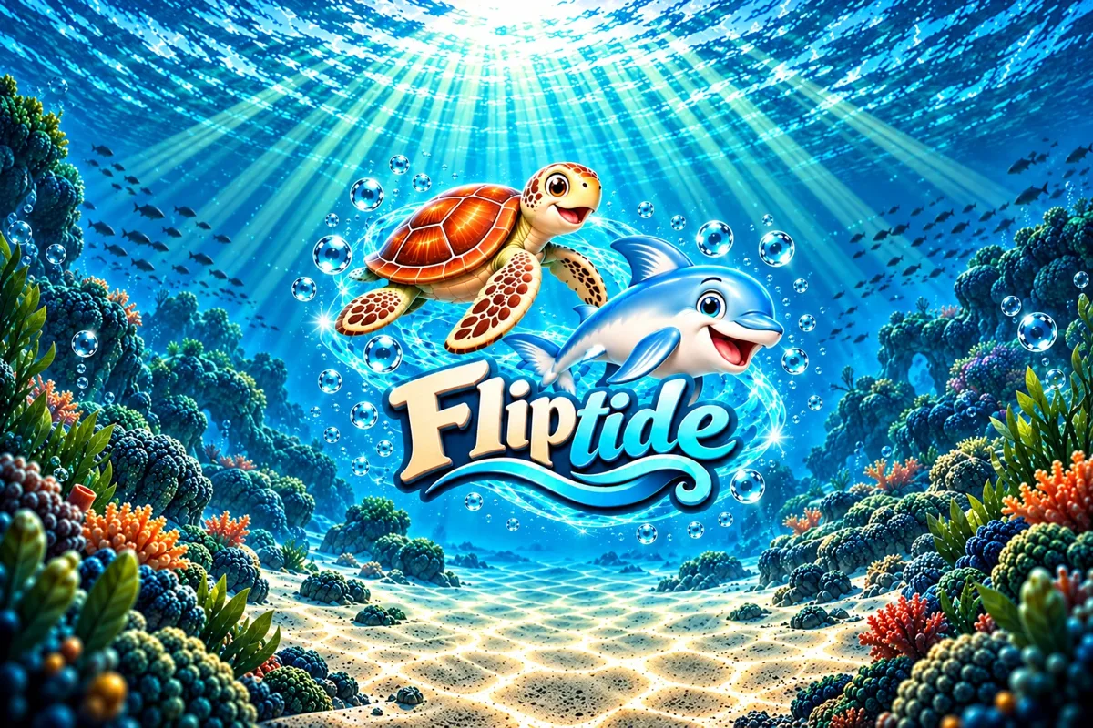 Fliptide logo with its sea turtle and dolphin characters