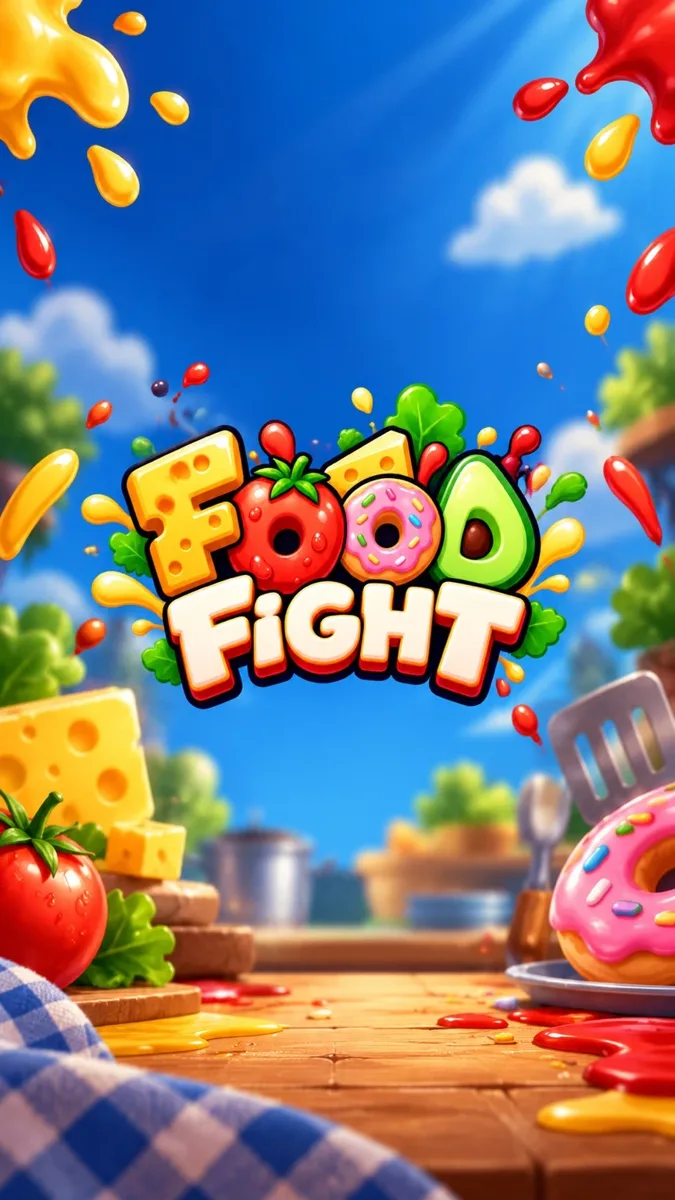 Food Fight loading artwork: colorful logo above a sunny picnic table